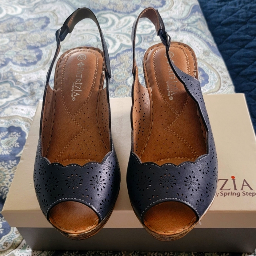 Patrizia By SpringStep Navy Lotis Open-Toe Sandle-Wedge